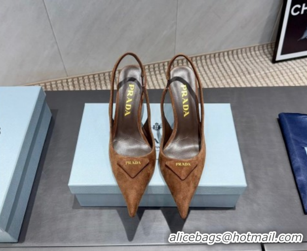 Big Discount Prada Suede Heel Slingbacks Pump 8.5cm Brown PR120501 1205022 2026