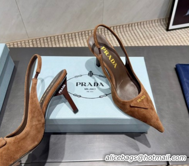 Big Discount Prada Suede Heel Slingbacks Pump 8.5cm Brown PR120501 1205022 2026