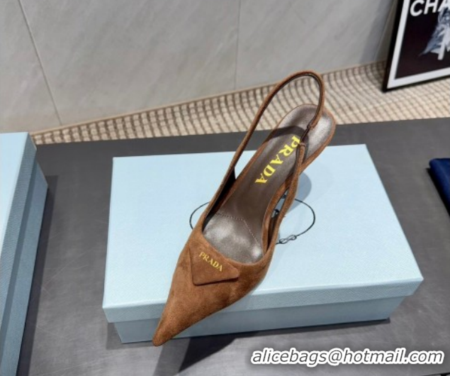 Big Discount Prada Suede Heel Slingbacks Pump 8.5cm Brown PR120501 1205022 2026