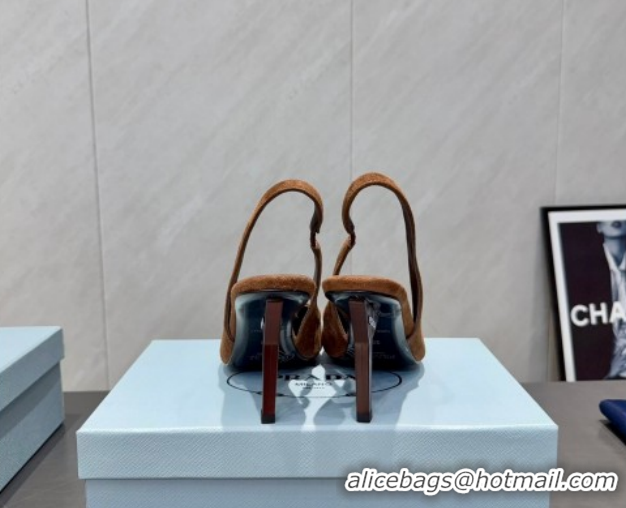 Big Discount Prada Suede Heel Slingbacks Pump 8.5cm Brown PR120501 1205022 2026