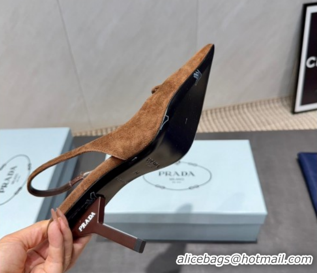 Big Discount Prada Suede Heel Slingbacks Pump 8.5cm Brown PR120501 1205022 2026