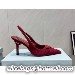 Cheap Price Prada Suede Heel Slingbacks Pump 8.5cm Red PR120501 1205023 2026