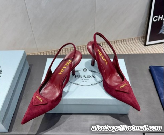 Cheap Price Prada Suede Heel Slingbacks Pump 8.5cm Red PR120501 1205023 2026