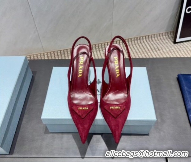Cheap Price Prada Suede Heel Slingbacks Pump 8.5cm Red PR120501 1205023 2026