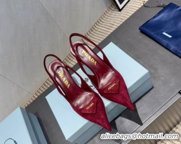 Cheap Price Prada Suede Heel Slingbacks Pump 8.5cm Red PR120501 1205023 2026
