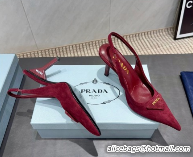Cheap Price Prada Suede Heel Slingbacks Pump 8.5cm Red PR120501 1205023 2026