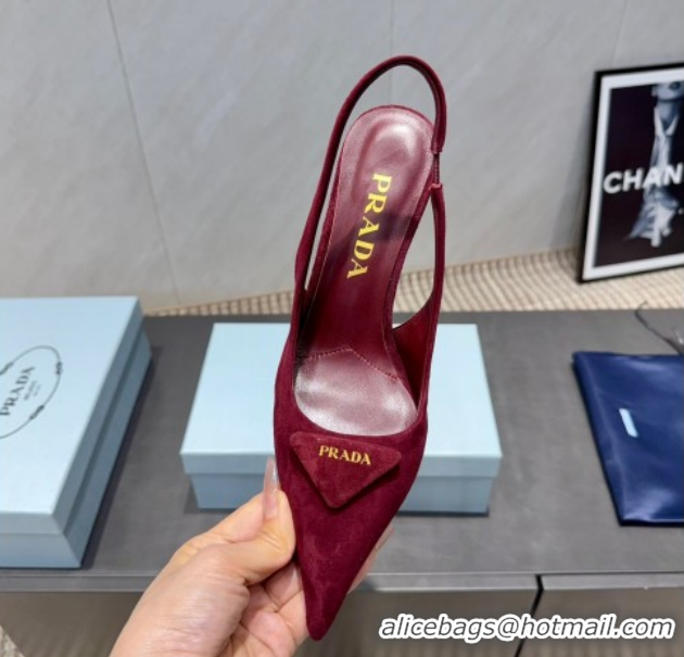 Cheap Price Prada Suede Heel Slingbacks Pump 8.5cm Red PR120501 1205023 2026