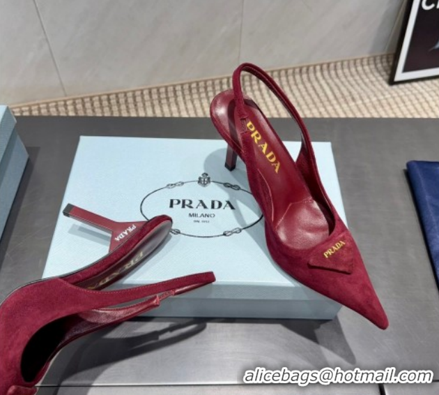 Cheap Price Prada Suede Heel Slingbacks Pump 8.5cm Red PR120501 1205023 2026