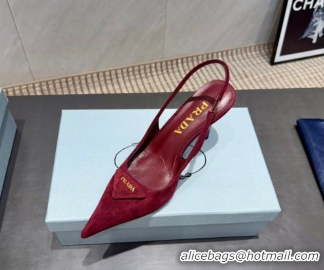 Cheap Price Prada Suede Heel Slingbacks Pump 8.5cm Red PR120501 1205023 2026
