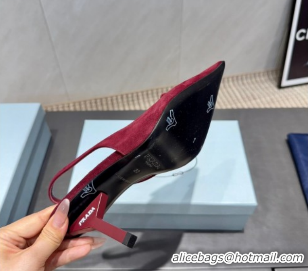 Cheap Price Prada Suede Heel Slingbacks Pump 8.5cm Red PR120501 1205023 2026