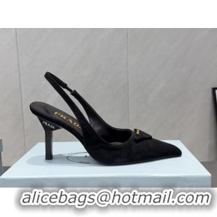 Shop Duplicate Prada Suede Heel Slingbacks Pump 8.5cm Black PR120501 1205024 2026