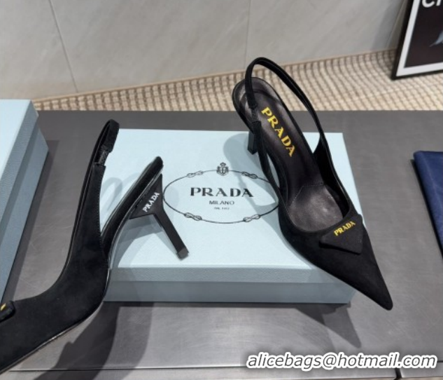 Shop Duplicate Prada Suede Heel Slingbacks Pump 8.5cm Black PR120501 1205024 2026