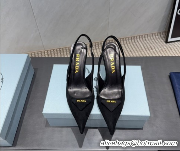 Shop Duplicate Prada Suede Heel Slingbacks Pump 8.5cm Black PR120501 1205024 2026