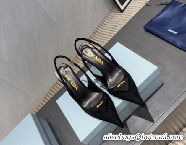 Shop Duplicate Prada Suede Heel Slingbacks Pump 8.5cm Black PR120501 1205024 2026