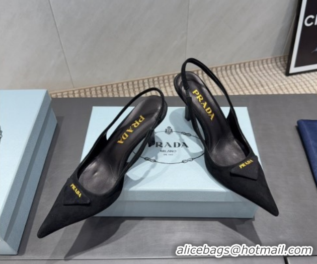 Shop Duplicate Prada Suede Heel Slingbacks Pump 8.5cm Black PR120501 1205024 2026