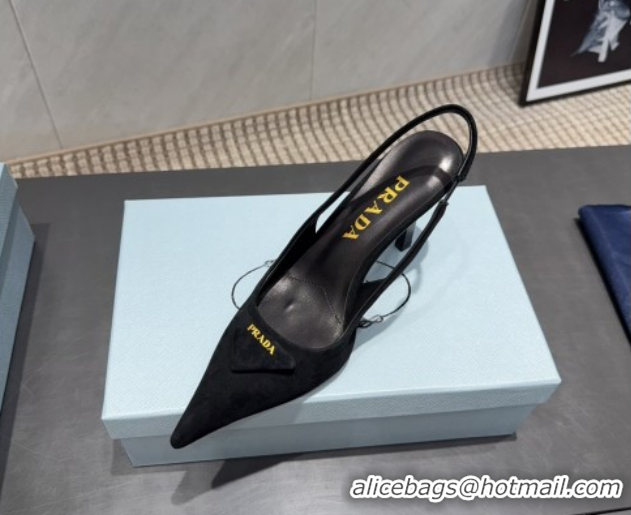 Shop Duplicate Prada Suede Heel Slingbacks Pump 8.5cm Black PR120501 1205024 2026