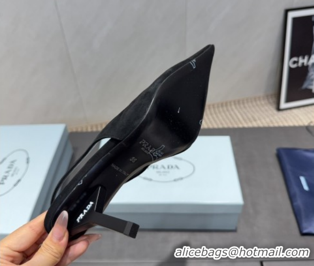 Shop Duplicate Prada Suede Heel Slingbacks Pump 8.5cm Black PR120501 1205024 2026