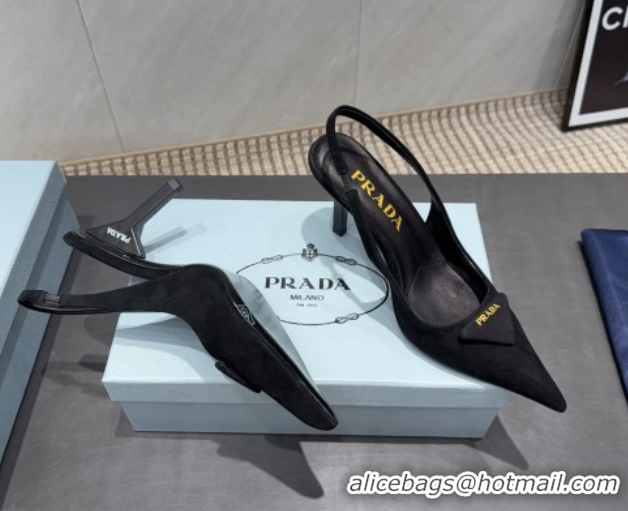Shop Duplicate Prada Suede Heel Slingbacks Pump 8.5cm Black PR120501 1205024 2026