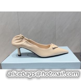 Discount Prada Leather Elastic Heel Pumps 5.5cm Nude PR120502 1205025 2026