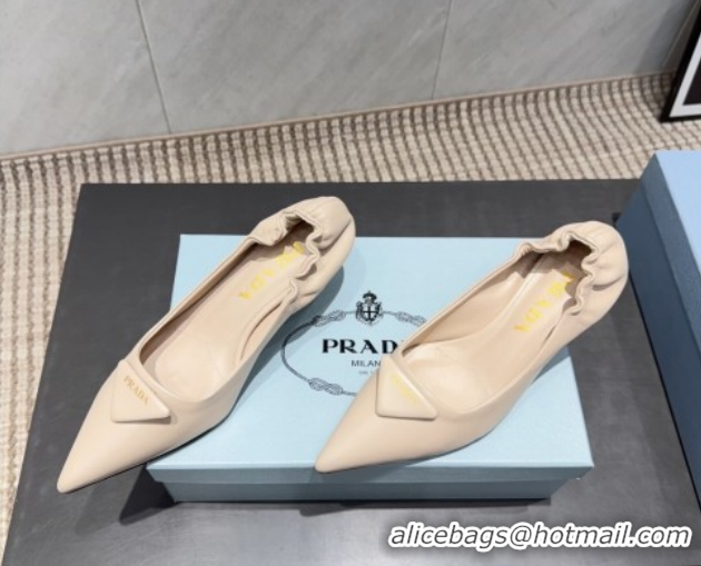 Discount Prada Leather Elastic Heel Pumps 5.5cm Nude PR120502 1205025 2026