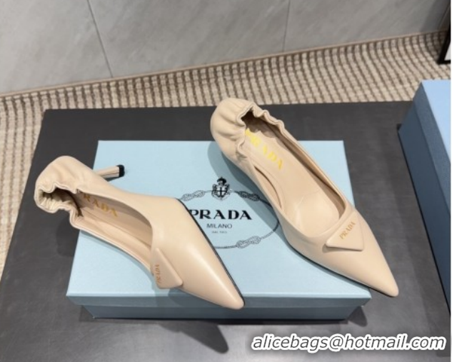 Discount Prada Leather Elastic Heel Pumps 5.5cm Nude PR120502 1205025 2026
