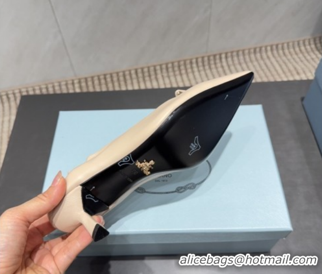 Discount Prada Leather Elastic Heel Pumps 5.5cm Nude PR120502 1205025 2026