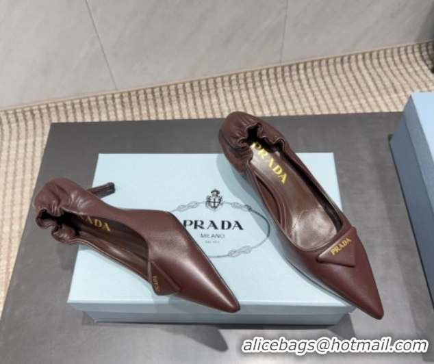 Stylish Prada Leather Elastic Heel Pumps 5.5cm Dark Brown PR120502 1205026 2026
