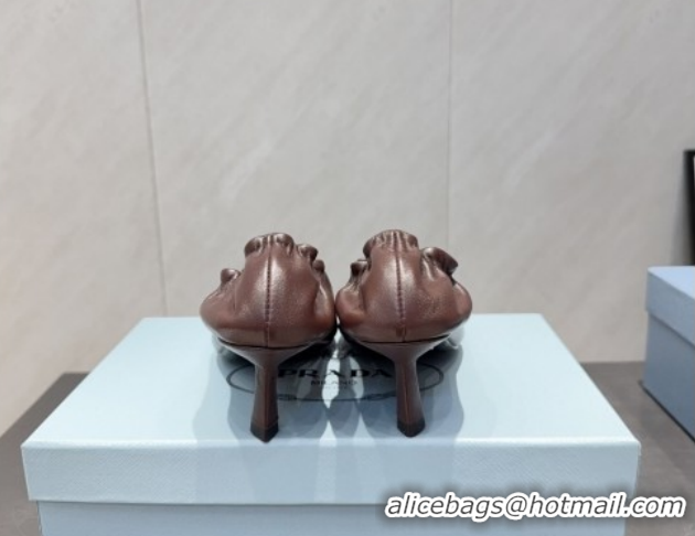 Stylish Prada Leather Elastic Heel Pumps 5.5cm Dark Brown PR120502 1205026 2026