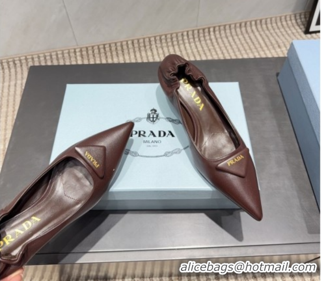Stylish Prada Leather Elastic Heel Pumps 5.5cm Dark Brown PR120502 1205026 2026