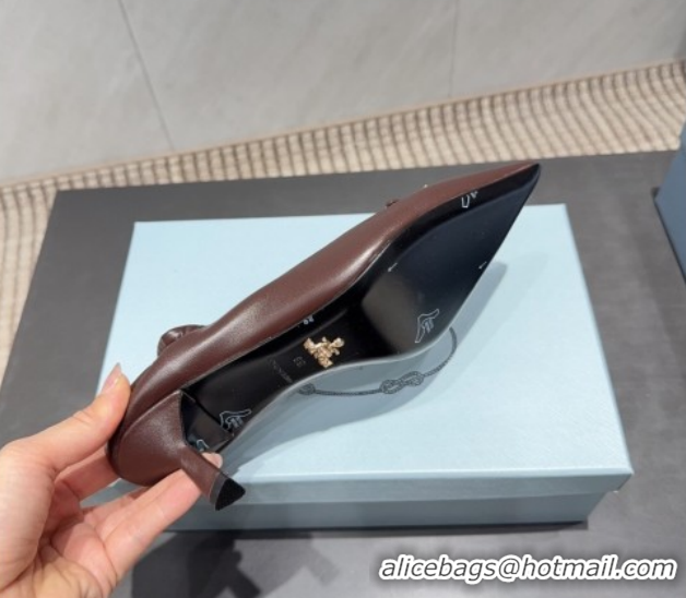 Stylish Prada Leather Elastic Heel Pumps 5.5cm Dark Brown PR120502 1205026 2026
