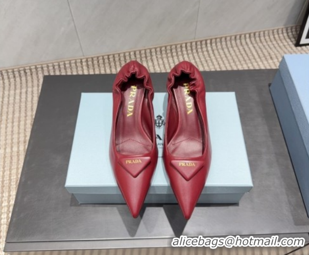 Hot Style Prada Leather Elastic Heel Pumps 5.5cm Red PR120502 1205027 2026