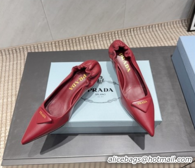 Hot Style Prada Leather Elastic Heel Pumps 5.5cm Red PR120502 1205027 2026