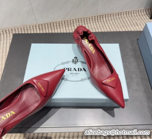 Hot Style Prada Leather Elastic Heel Pumps 5.5cm Red PR120502 1205027 2026