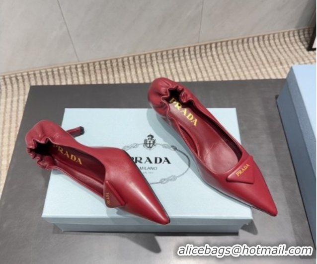 Hot Style Prada Leather Elastic Heel Pumps 5.5cm Red PR120502 1205027 2026