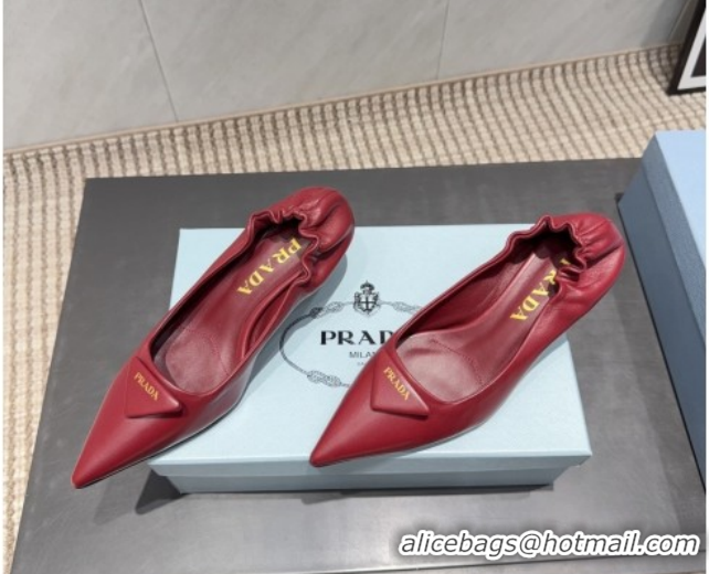 Hot Style Prada Leather Elastic Heel Pumps 5.5cm Red PR120502 1205027 2026