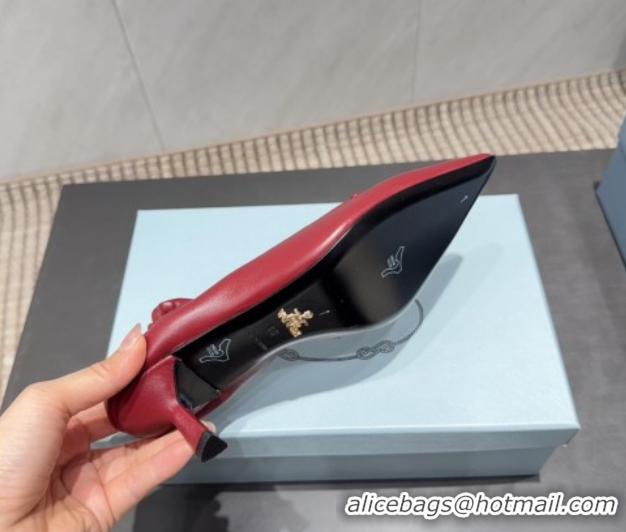 Hot Style Prada Leather Elastic Heel Pumps 5.5cm Red PR120502 1205027 2026