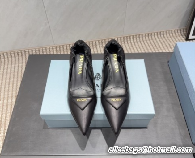Luxury Cheap Prada Leather Elastic Heel Pumps 5.5cm Black PR120502 1205028 2026