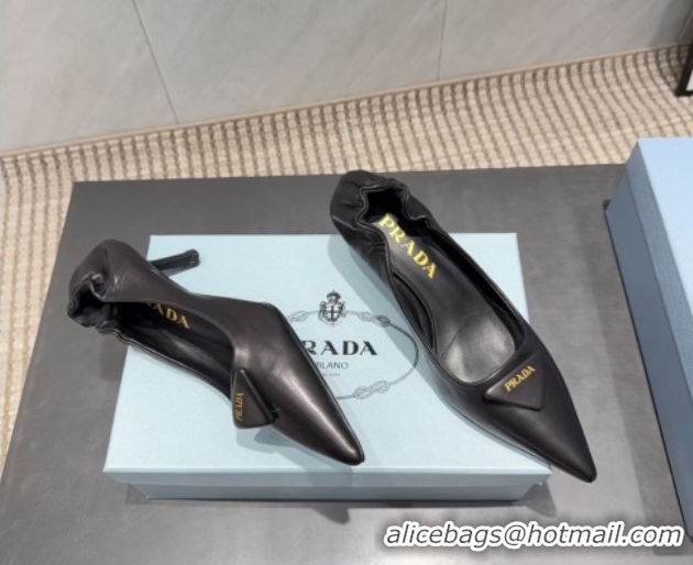Luxury Cheap Prada Leather Elastic Heel Pumps 5.5cm Black PR120502 1205028 2026