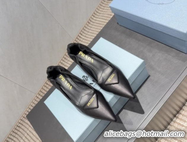 Luxury Cheap Prada Leather Elastic Heel Pumps 5.5cm Black PR120502 1205028 2026