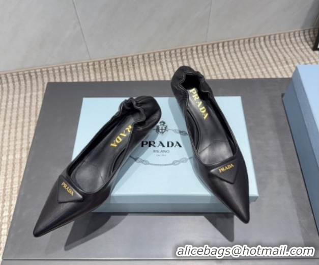 Luxury Cheap Prada Leather Elastic Heel Pumps 5.5cm Black PR120502 1205028 2026