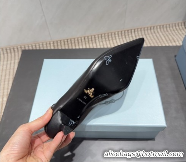 Luxury Cheap Prada Leather Elastic Heel Pumps 5.5cm Black PR120502 1205028 2026