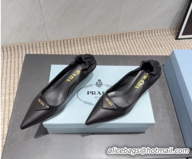 Luxury Cheap Prada Leather Elastic Heel Pumps 5.5cm Black PR120502 1205028 2026