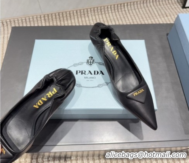 Luxury Cheap Prada Leather Elastic Heel Pumps 5.5cm Black PR120502 1205028 2026