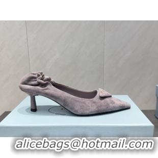 Top Design Prada Suede Elastic Heel Pumps 5.5cm Grey PR120502 1205029 2026