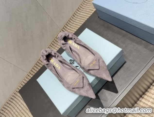 Top Design Prada Suede Elastic Heel Pumps 5.5cm Grey PR120502 1205029 2026