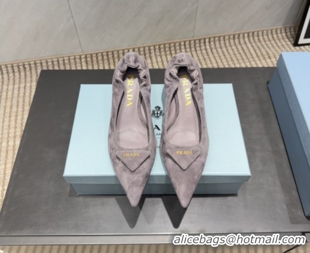 Top Design Prada Suede Elastic Heel Pumps 5.5cm Grey PR120502 1205029 2026