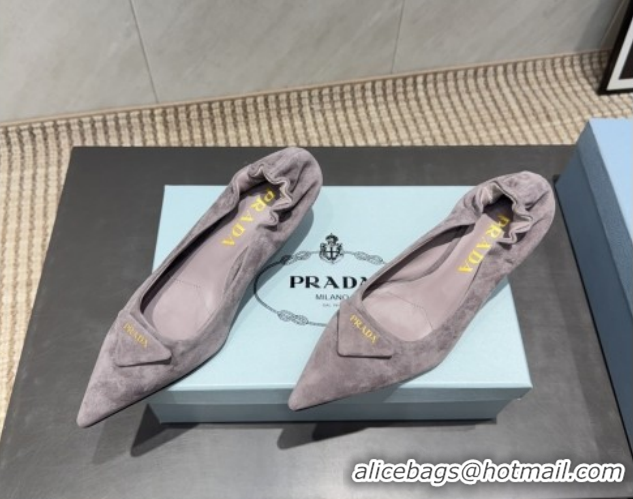 Top Design Prada Suede Elastic Heel Pumps 5.5cm Grey PR120502 1205029 2026