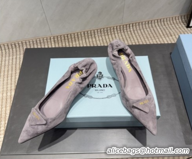Top Design Prada Suede Elastic Heel Pumps 5.5cm Grey PR120502 1205029 2026