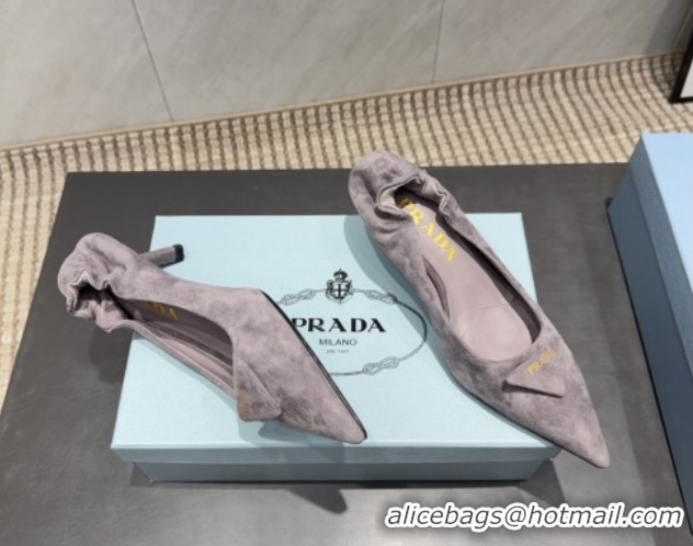 Top Design Prada Suede Elastic Heel Pumps 5.5cm Grey PR120502 1205029 2026