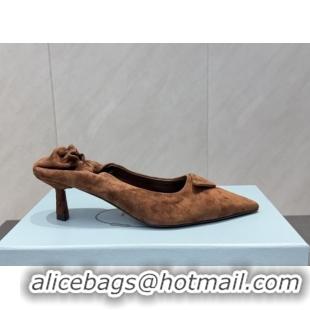 Grade Prada Suede Elastic Heel Pumps 5.5cm Brown PR120502 1205030 2026